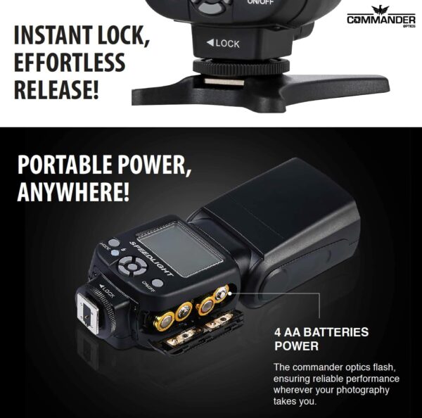 Commander Electronic Flash for Canon DSLR EOS Rebel T7, SL3, 4000D, 850D, 80D, 90D, 6D Mark II, 5D Mark IV, EOS R, RP, R5, R6, R7, R8, R10, R100, M200,M50 Mark II, M6, M5 Fully Automatic Speedlite E-TTL